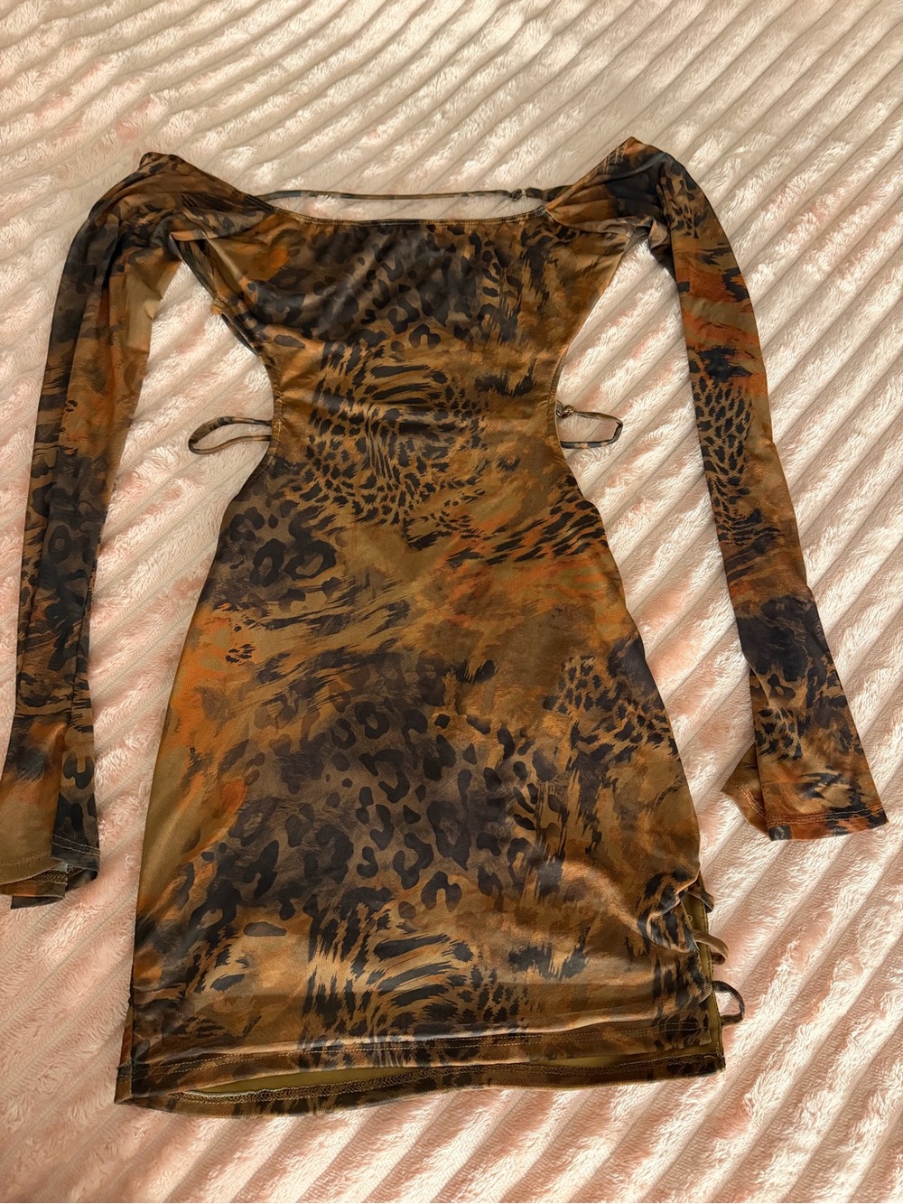 Fashion Nova Brown Animal-Print Long Sleeve Bodycon Dress